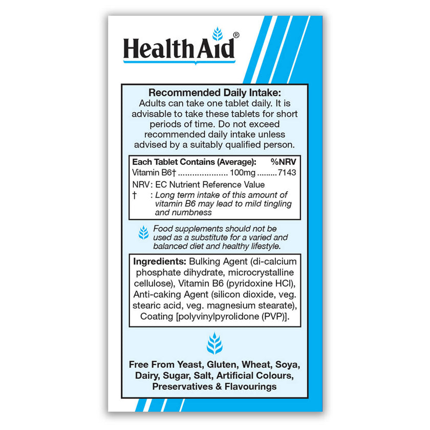 HealthAid Vitamin B6 (Pyridoxine HCl) 100mg Tablets 3