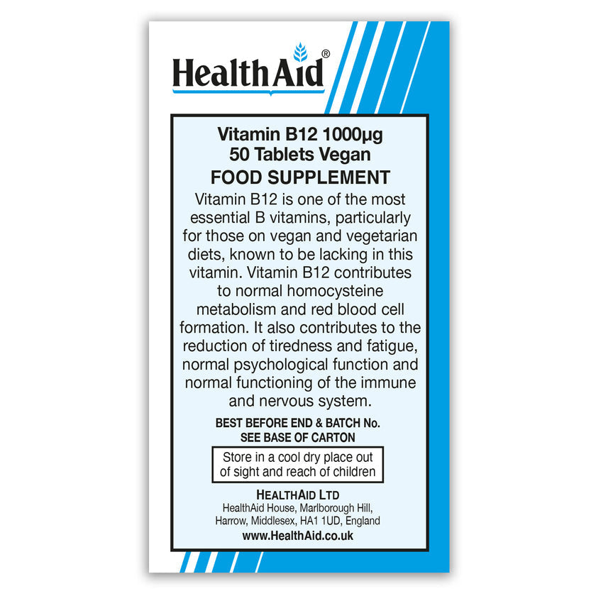 HealthAid Vitamin B12 Tablets (Cyanocobalamin) 1000µg 4