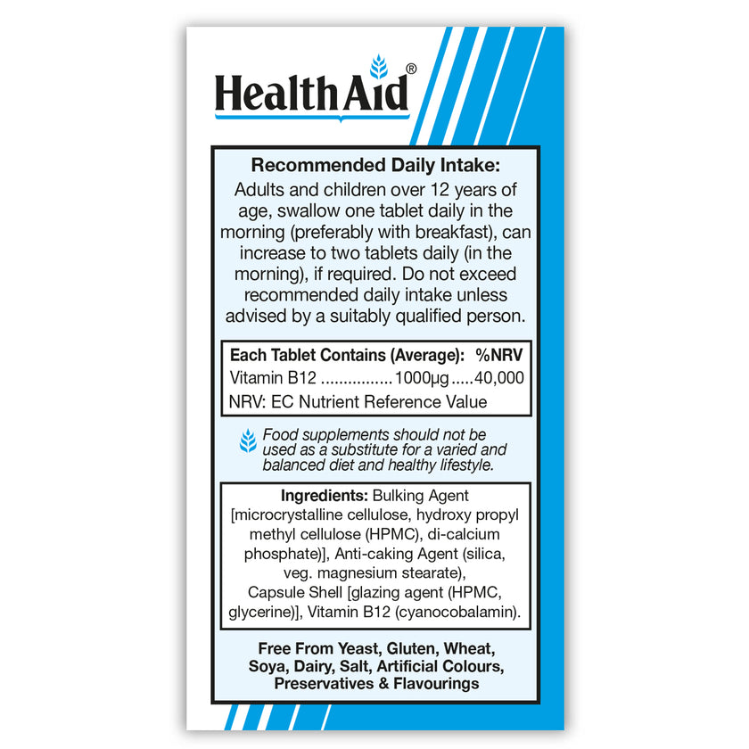 HealthAid Vitamin B12 Tablets (Cyanocobalamin) 1000µg 3