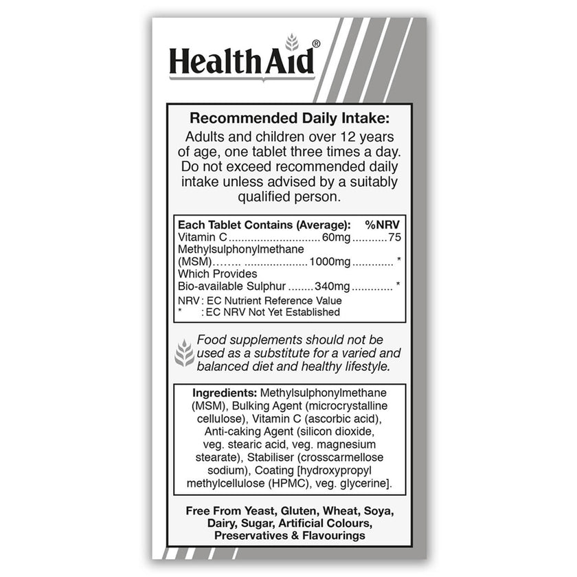 HealthAid MSM 1000mg (MethylSulphonylMethane) Tablets 3