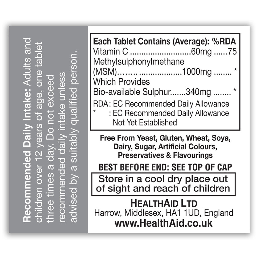 HealthAid MSM 1000mg (MethylSulphonylMethane) Tablets 6