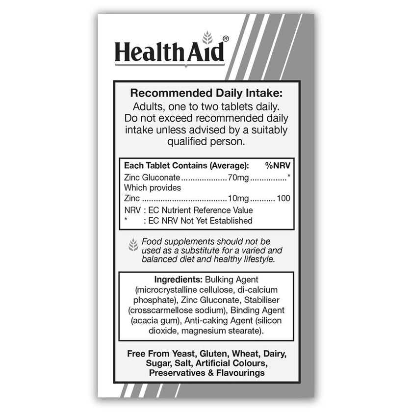 HealthAid Zinc Gluconate 70mg (10mg elemental Zinc) Tablets 3