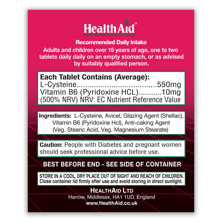 HealthAid L-Cysteine 550mg + Vitamin B6 Tablets 3