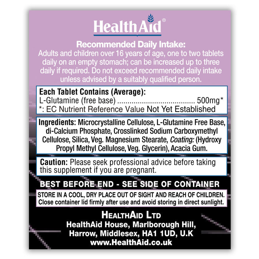 HealthAid L-Glutamine 500mg + Vitamin B6 Tablets 3