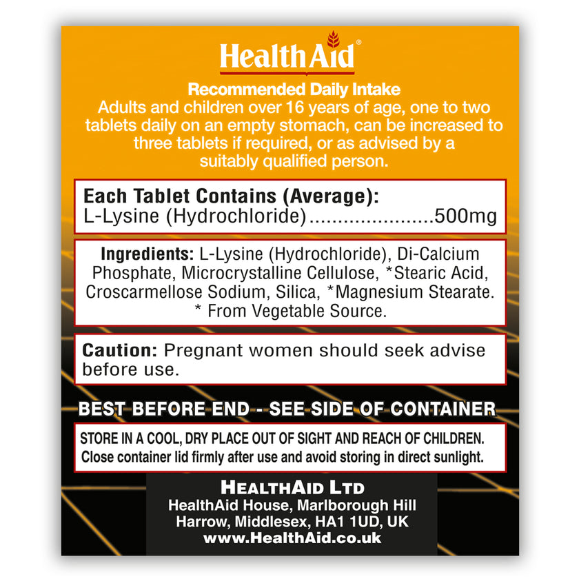 HealthAid L-Lysine HCI 500mg Tablets 3