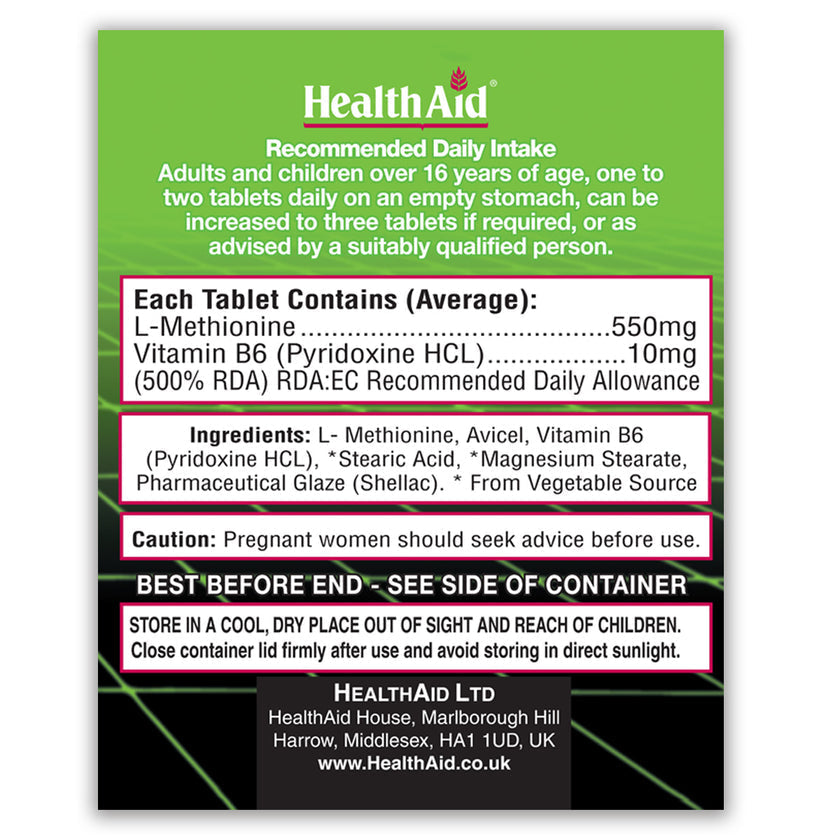 HealthAid L-Methionine 550mg + Vitamin B6 Tablets 3