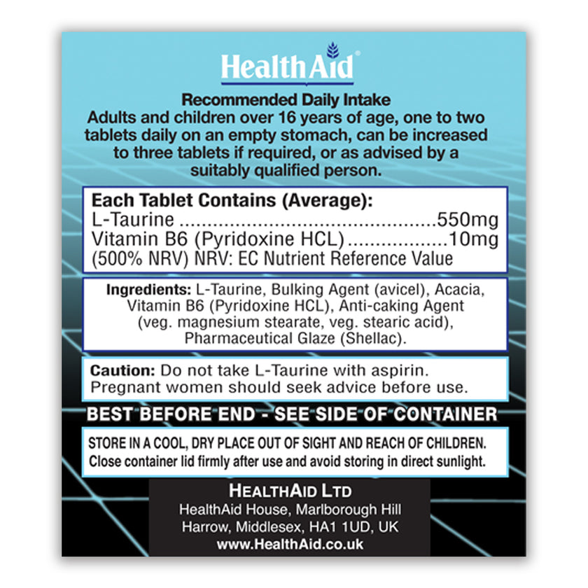 HealthAid L-Taurine 550mg+ Vitamin B6 Tablets 3