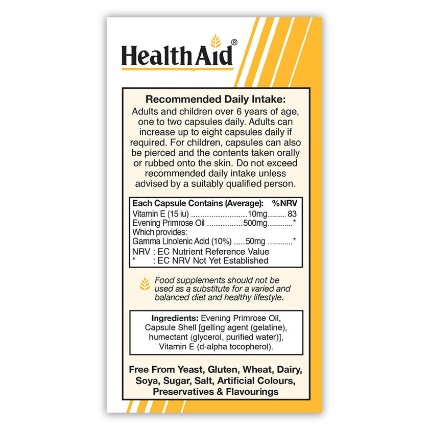 HealthAid Evening Primrose Oil 500mg + Vitamin E Capsules 3