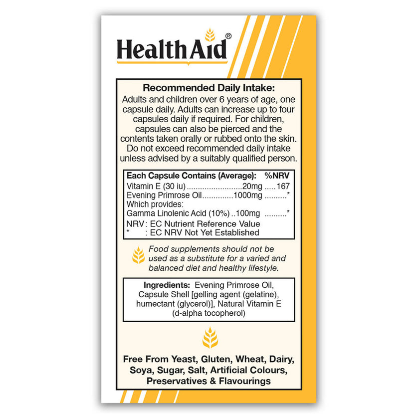 HealthAid Evening Primrose Oil 1000mg + Vitamin E Capsules 3
