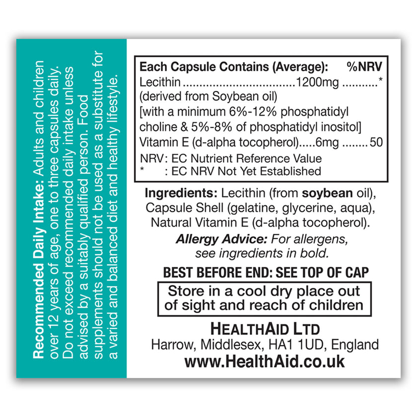 HealthAid Lecithin 1200mg (unbleached) Capsules 5