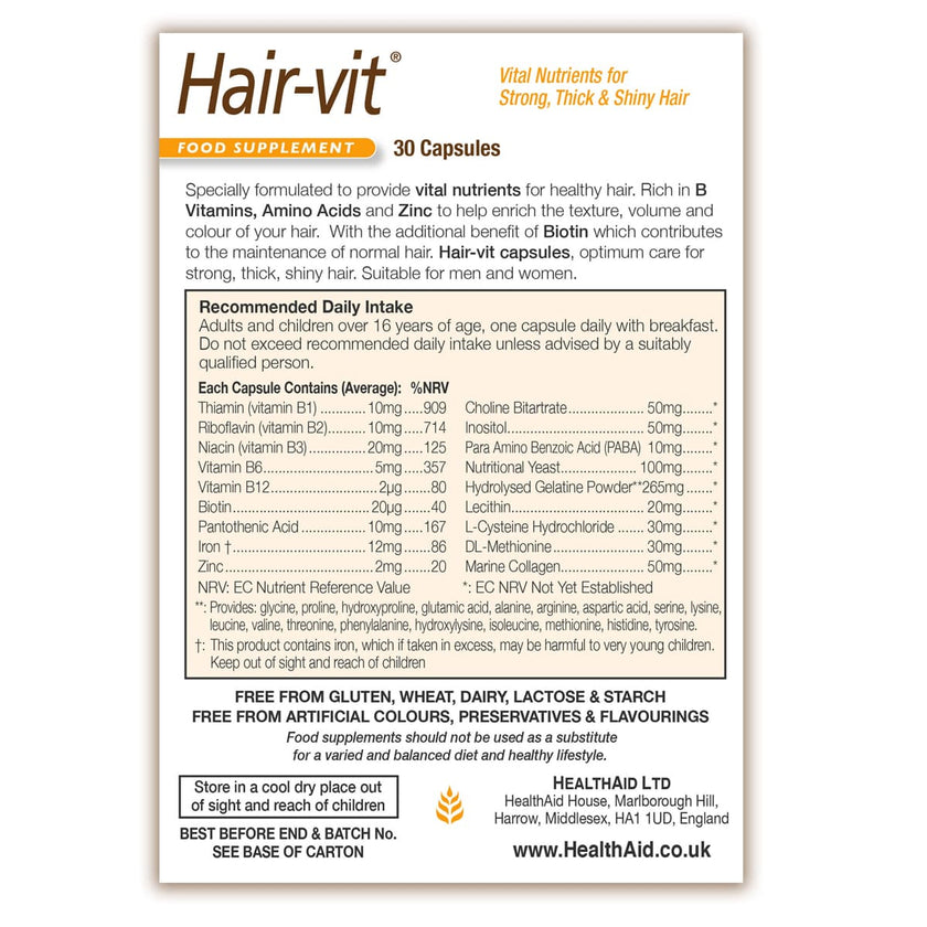 HealthAid Hair-vit® (Hair Vitamins) - (B Vitamins, Essential Amino Acids++) 4