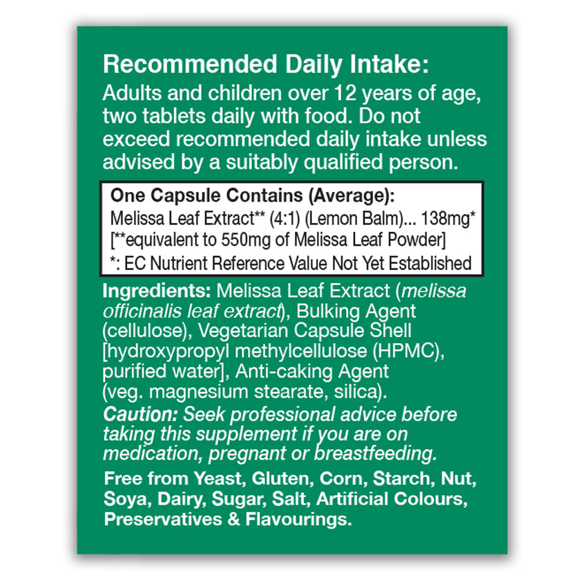 HealthAid Melissa Leaf (Lemon Balm) 550mg Equivalent Vegicaps 3