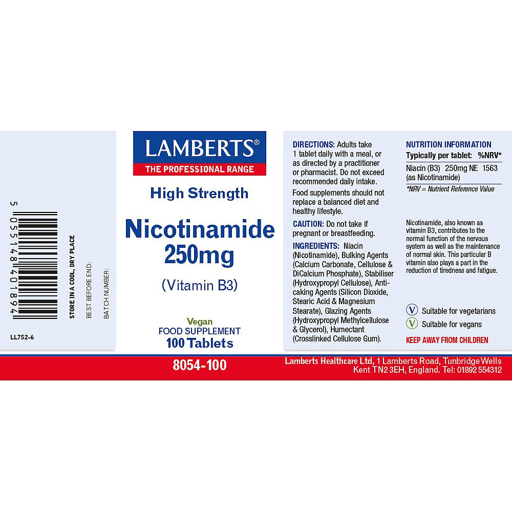 Lamberts Nicotinamide (B3) 250mg 3