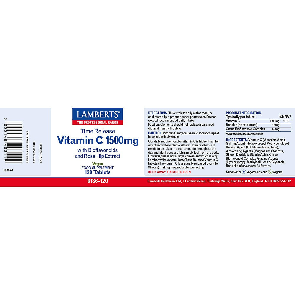 Lamberts Time Release Vitamin C 1500mg 120 Tablets 3