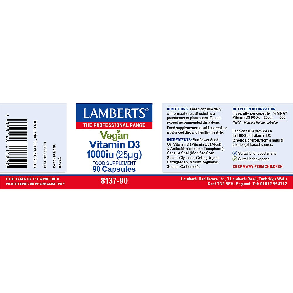 Lamberts Vegan Vitamin D3 1000iu (25µg) 90 capsules 3