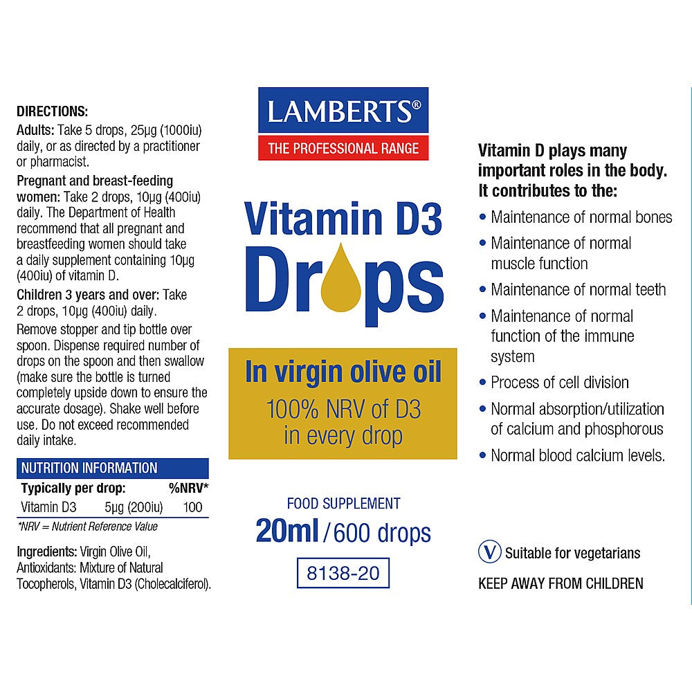 Lamberts Vitamin D3 Drops 20ml (Pack of 2)