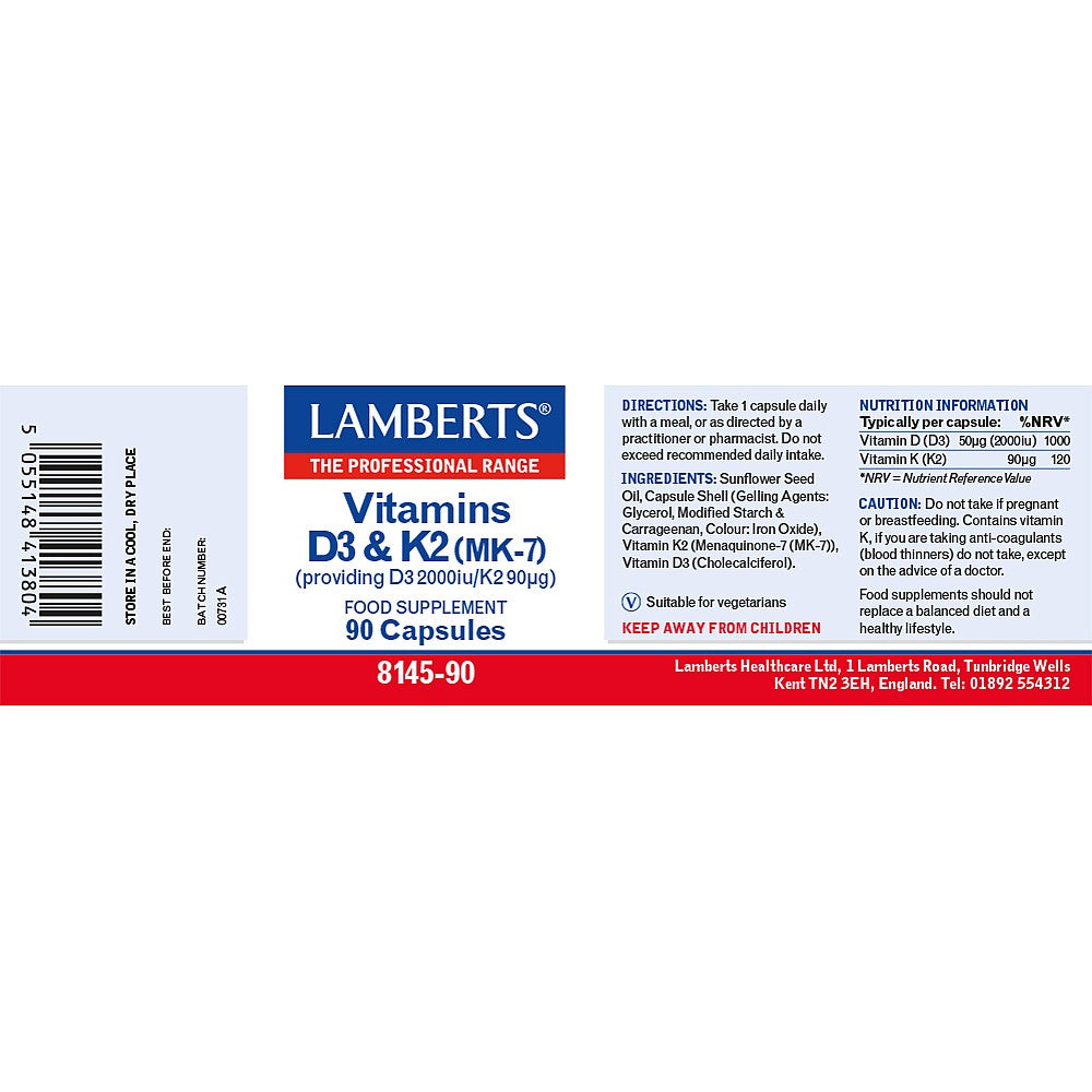 Lamberts Vitamins D3 (2000iu) and K2 (90µg) 90 capsules 3