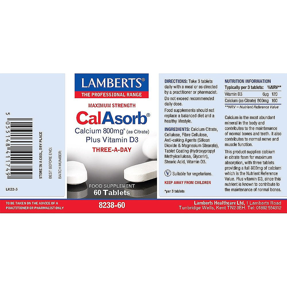 Lamberts CalAsorb®- Calcium 800mg Tablets 3