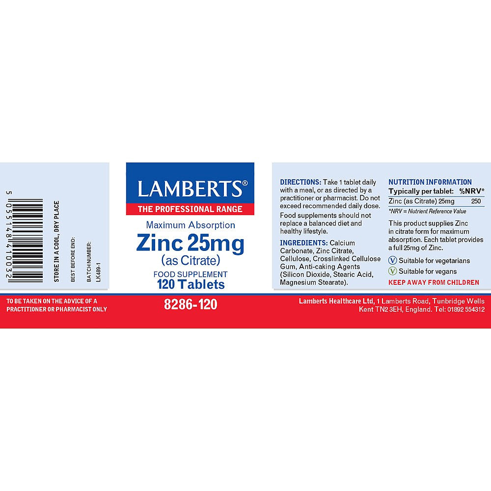 Lamberts Zinc 25mg (as Citrate) 120 tablets 3