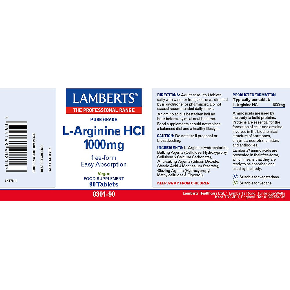 Lamberts L-Arginine HCl 1000mg 90 tablets 3