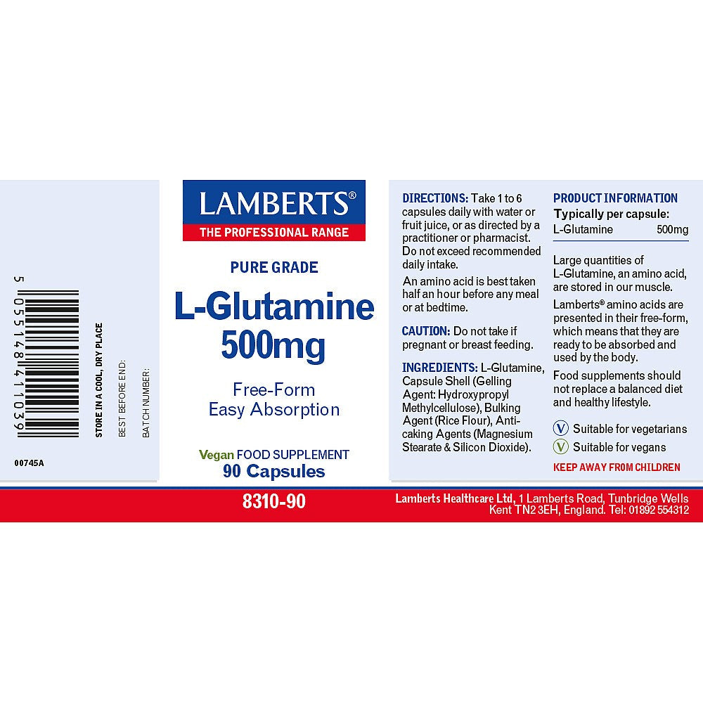 Lamberts L-Glutamine 500mg 90 capsules 3