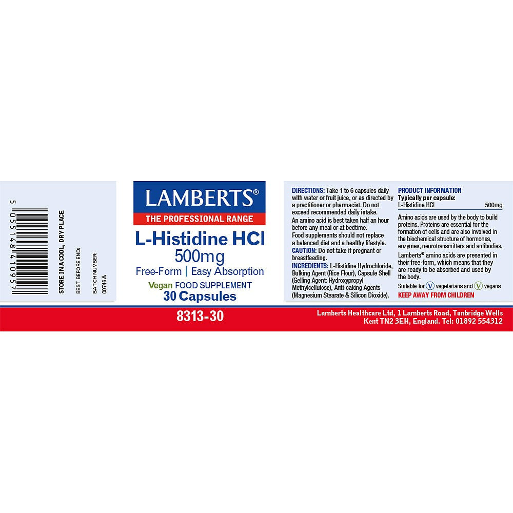 Lamberts L-Histidine HCl 500mg 30 capsules 3