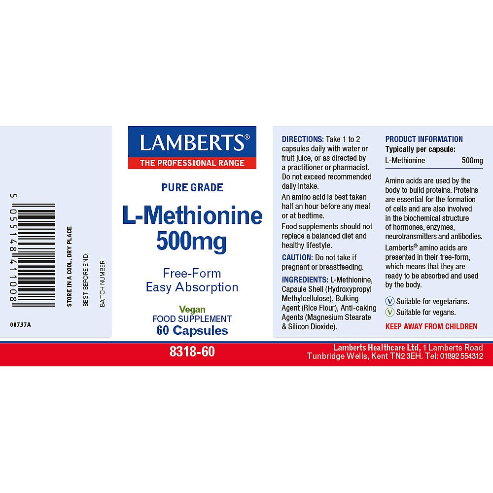 Lamberts L-Methionine 500mg 60 capsules 3