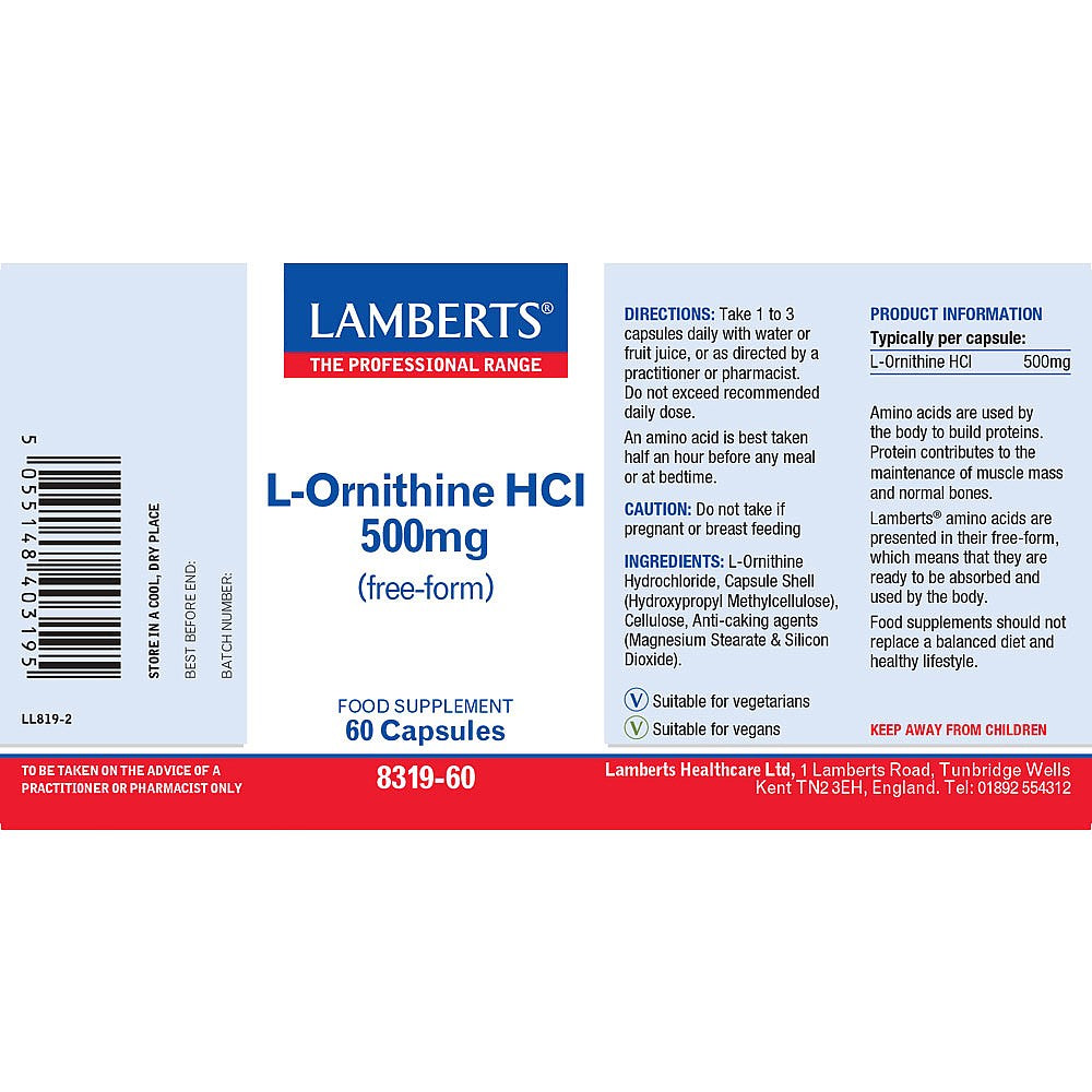 Lamberts L-Ornithine 500mg 60 capsules 3