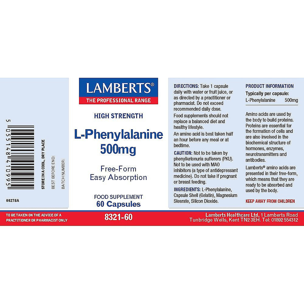 Lamberts L-Phenylalanine 500mg 60 capsules 3