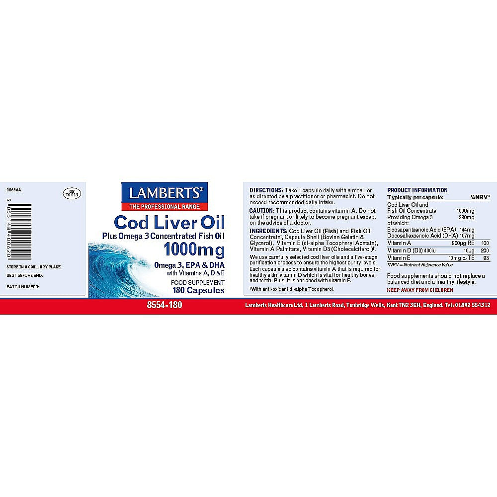 Lamberts Cod Liver Oil 1000mg 180 Capsules 7