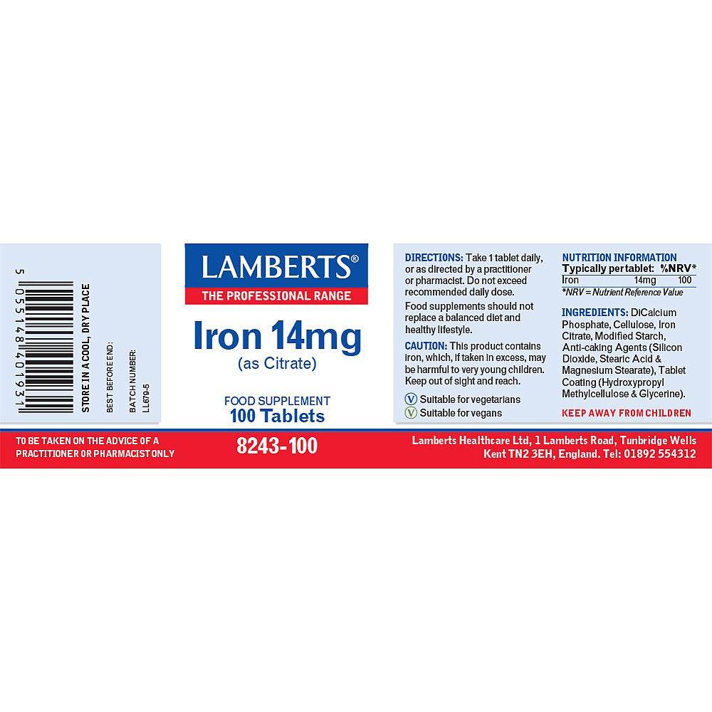 Lamberts Iron 14mg 100 tablets image 2