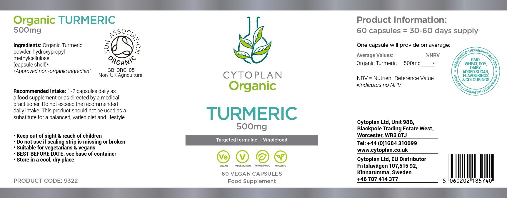 Cytoplan Organic Turmeric 500mg 3