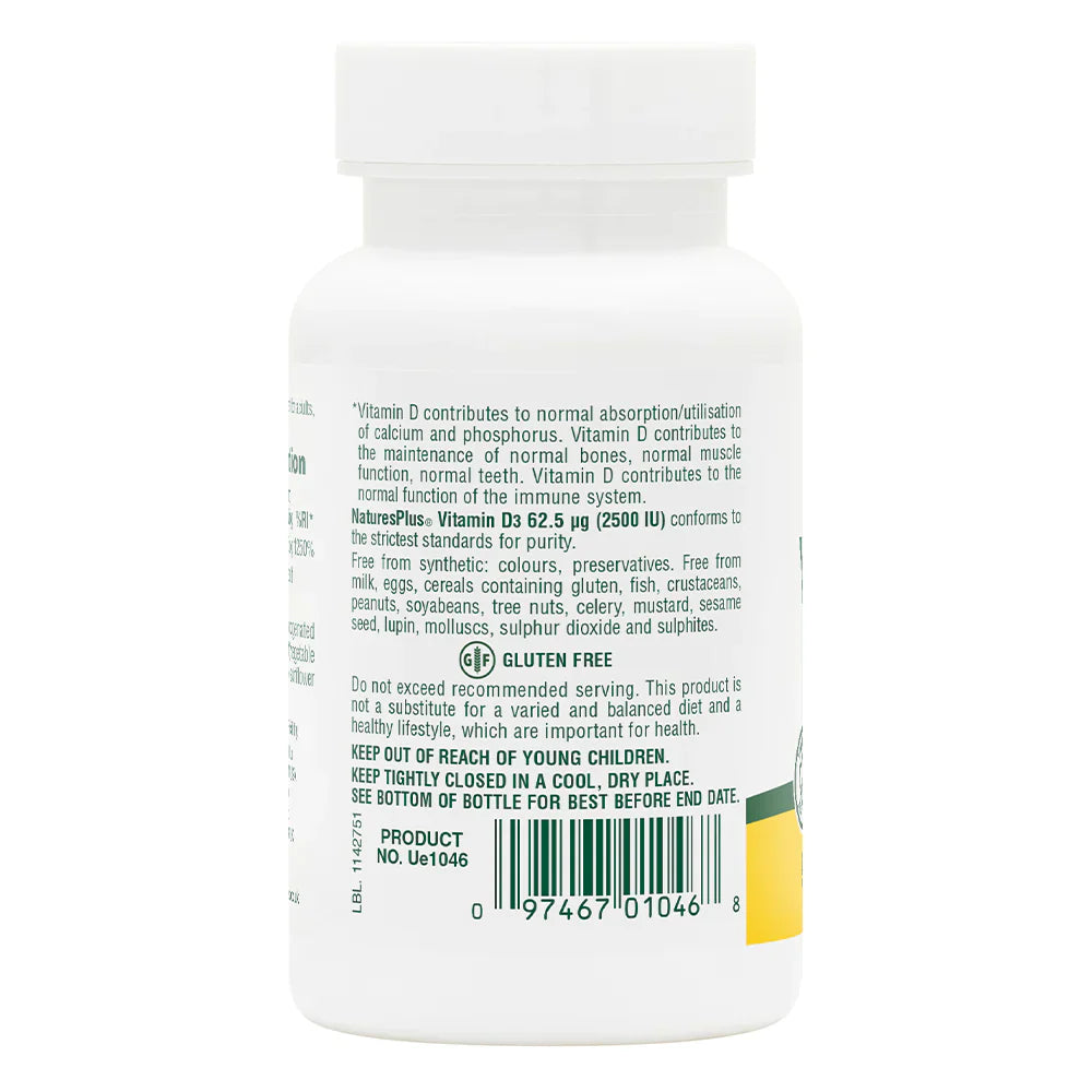 NaturesPlus Vitamin D3 2500 IU 90 Softgels image 1