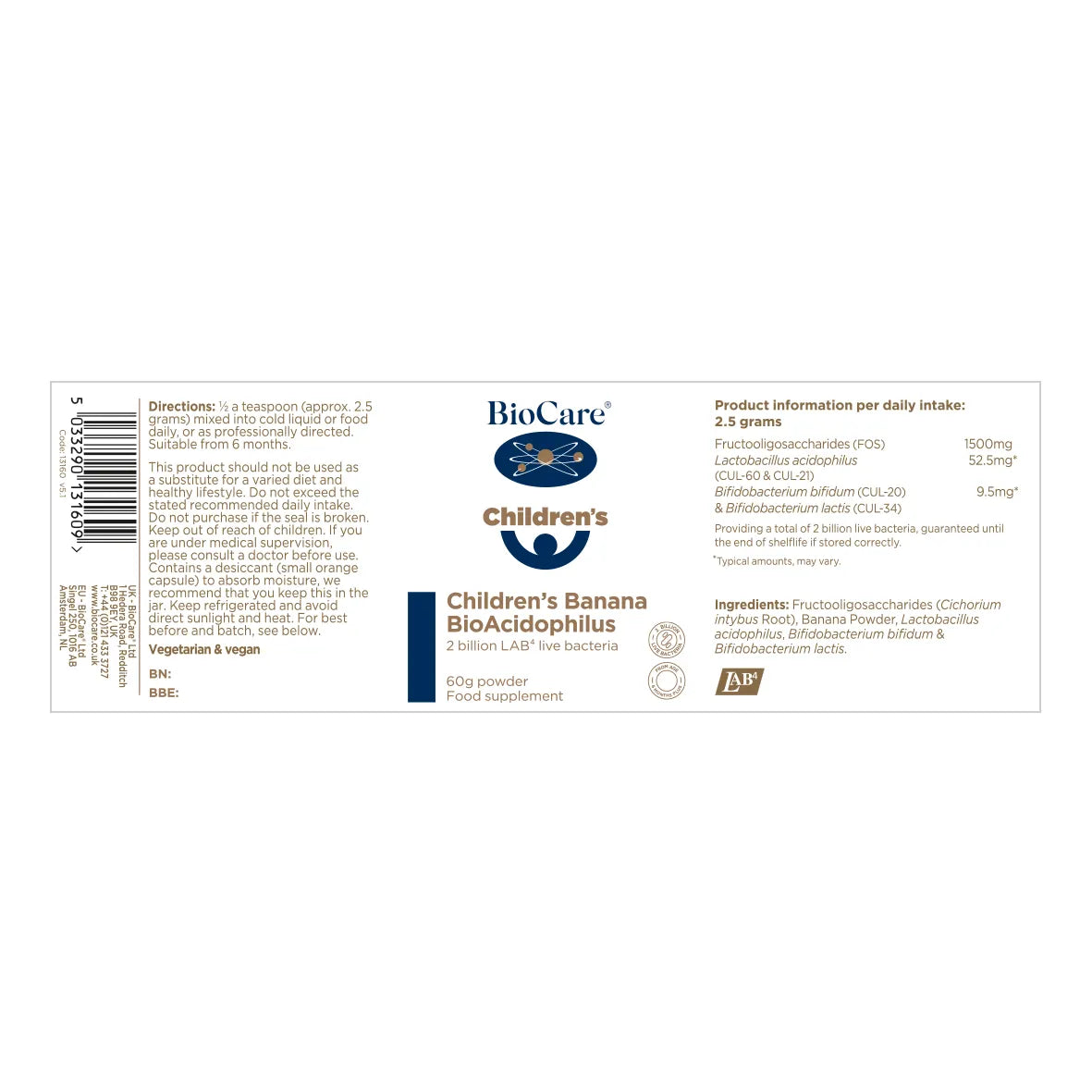 BioCare Children's Banana BioAcidophilus 60g Powder image 1