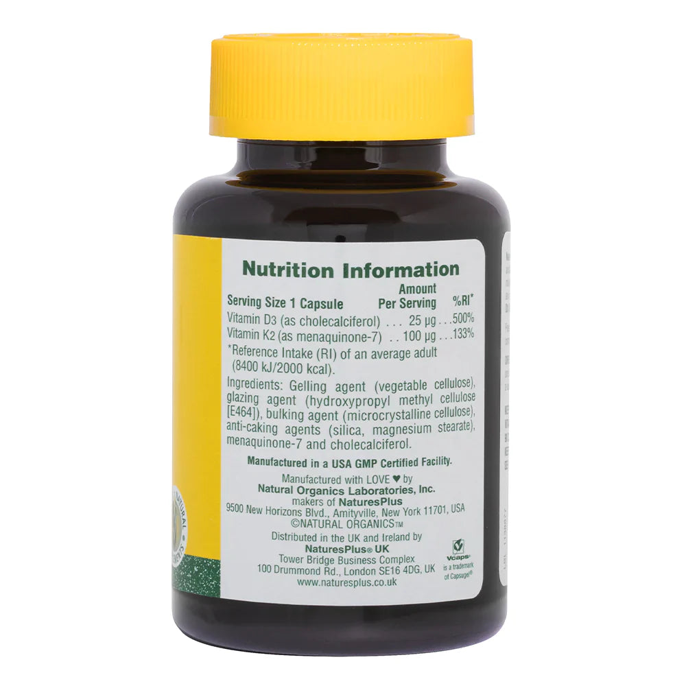 NaturesPlus Vitamin D3 1000 IU/Vitamin K2 100mcg 90 Capsules image 1