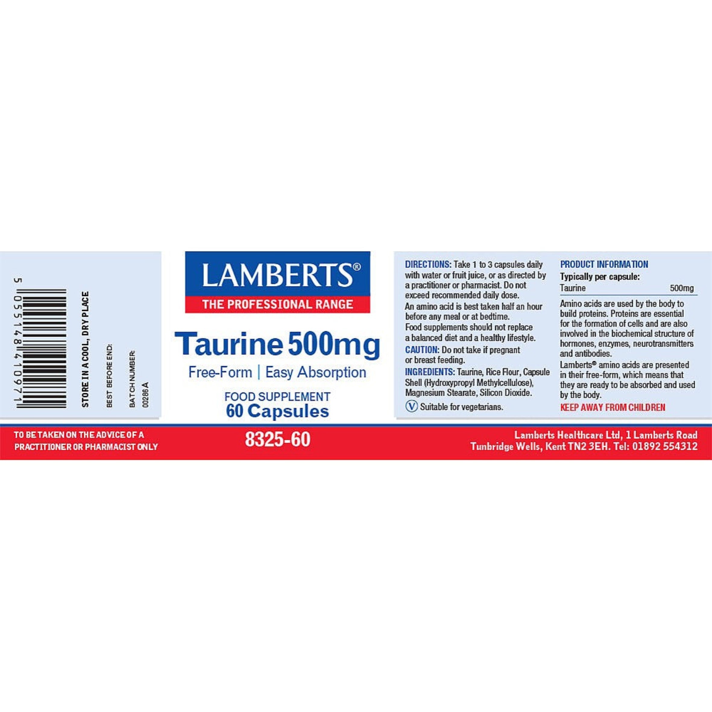 Lamberts Taurine 500mg 60 capsules image 3