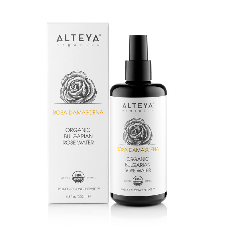 Alteya Organics Organic Bulgarian Rose Water 200 ml - Violet Glass Spray Bottle