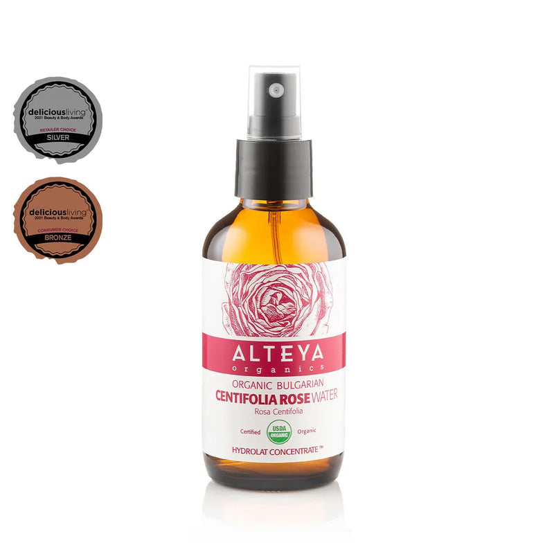 Alteya Organics Organic Bulgarian Centifolia Rose Water 120ml - Amber Glass Spray Bottle
