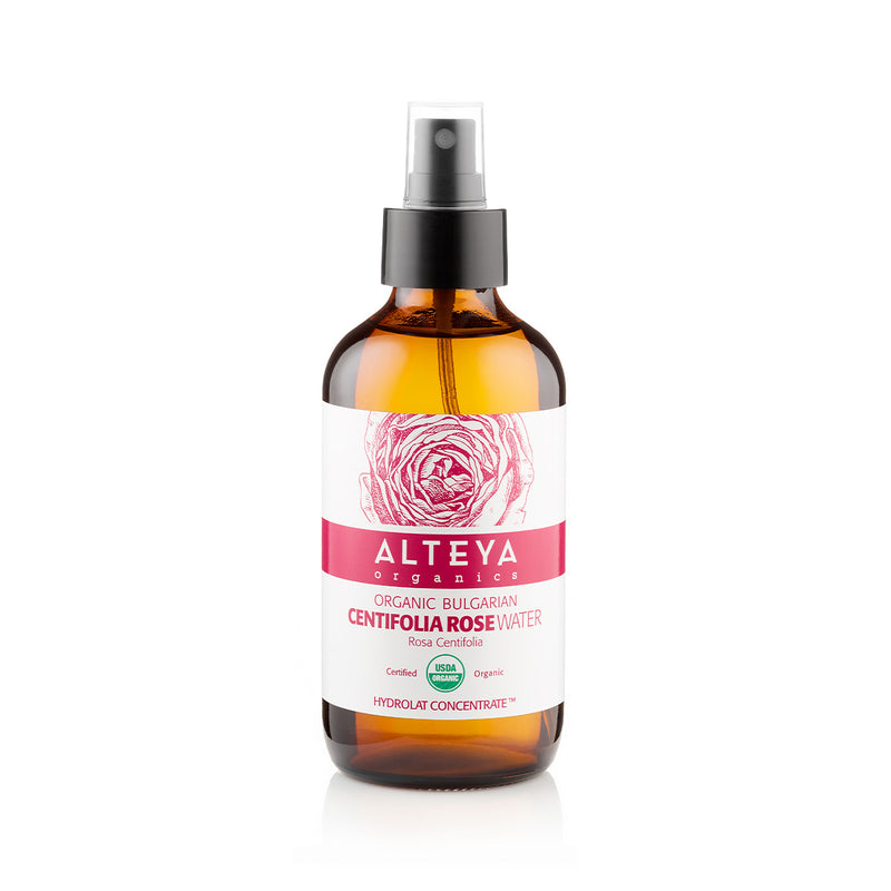 Alteya Organics Organic Bulgarian Centifolia Rose Water 240ml - Amber Glass Spray Bottle