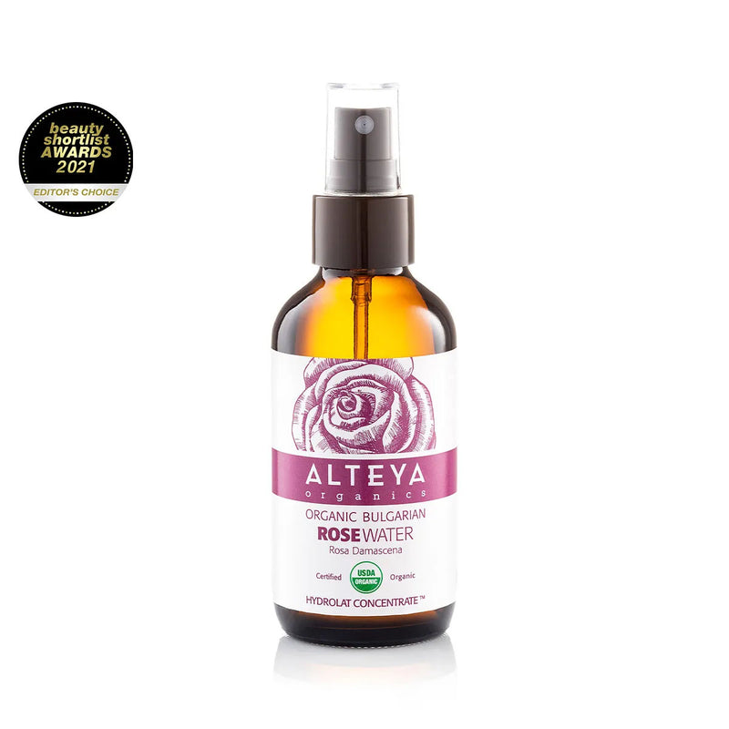 Alteya Organics Organic Bulgarian Rose Water 120 ml - Amber Glass Spray Bottle