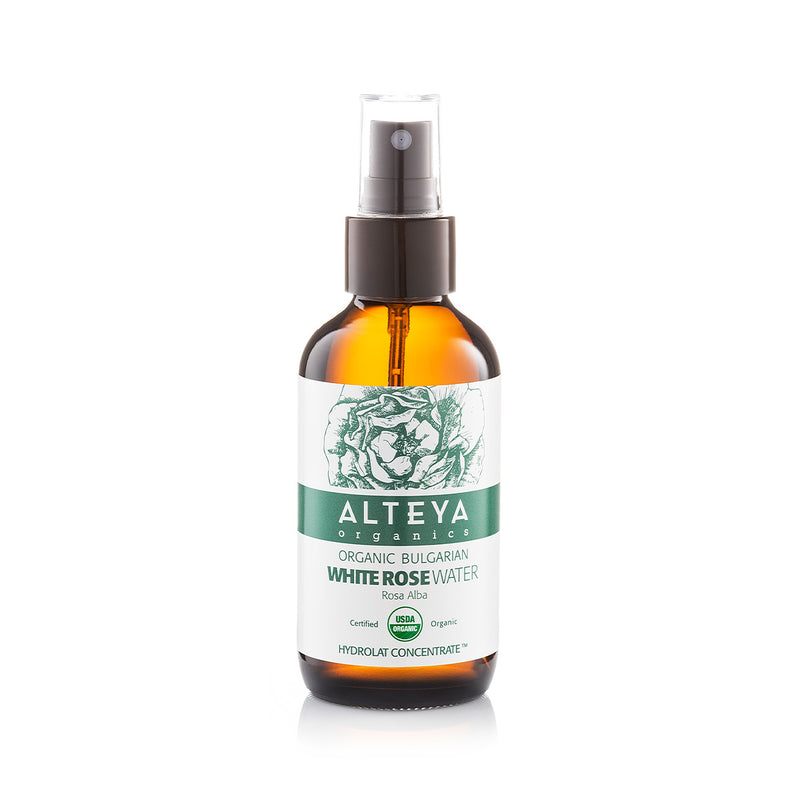 Alteya Organics Organic Bulgarian White Rose Water (Rosa Alba) 120 ml - Amber Glass Spray Bottle