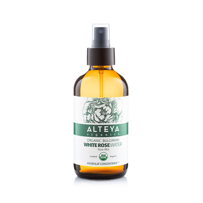 Alteya Organics Organic Bulgarian White Rose Water (Rosa Alba) 240 ml - Amber Glass Spray Bottle