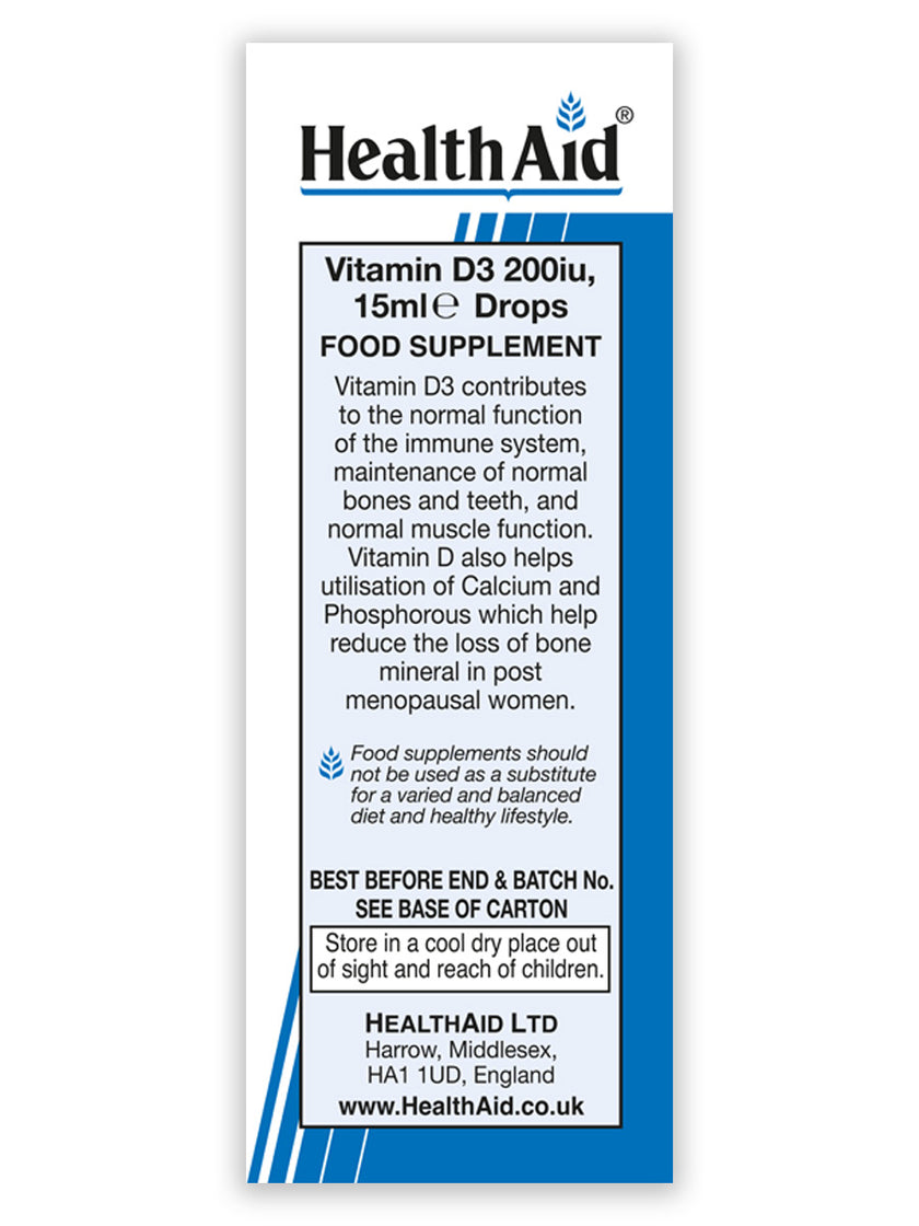 HealthAid Vitamin D3 200iu 15ml Drops