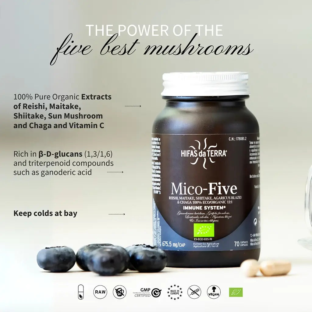 Hifas Da Terra Mico-Five Pure extracts from Reishi, Shiitake, Maitake, Sun and Chaga Mushrooms