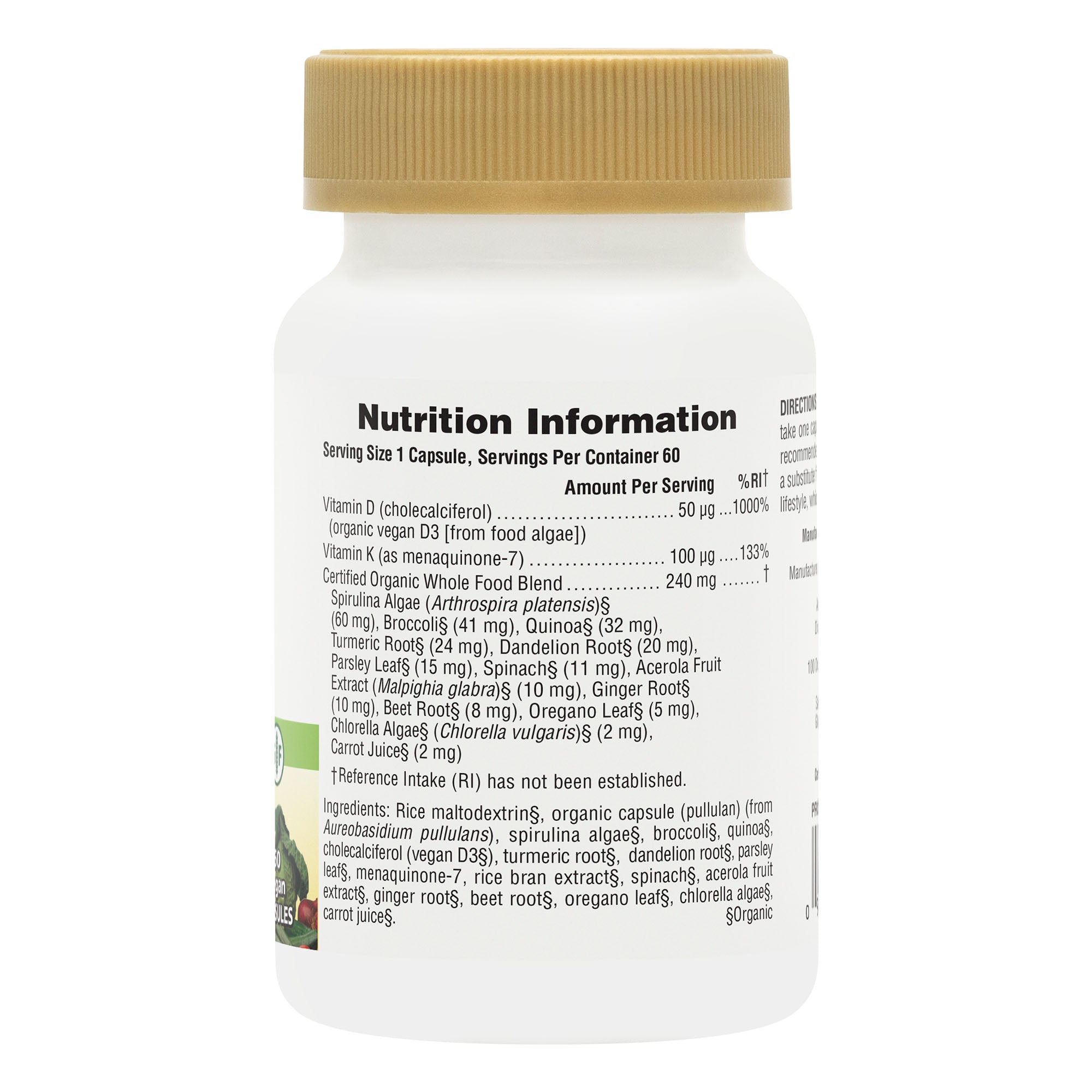 NaturesPlus Source of Life Garden Vitamins D3 & K2 60 Capsules
