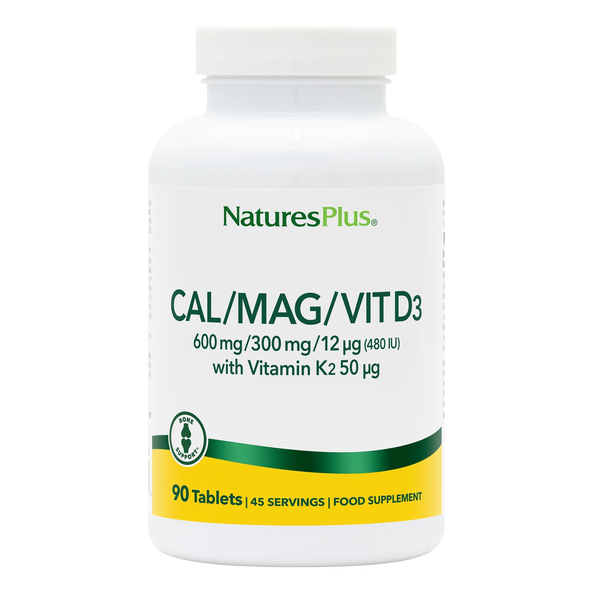NaturesPlus Calcium/Magnesium/Vitamin D3 with Vitamin K2 Tablets