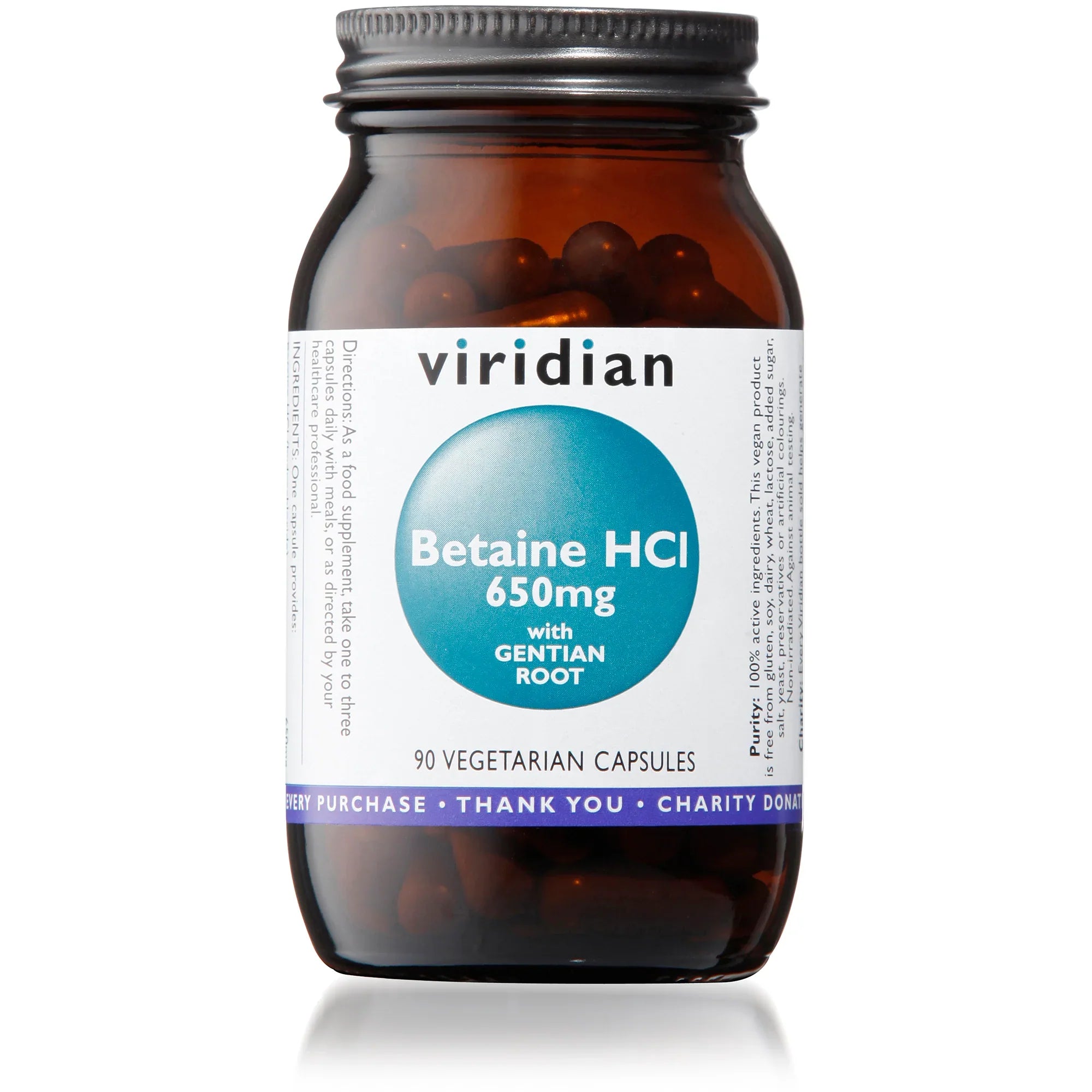 Viridian Betaine HCl with Gentian Root 650mg 90 Capsules