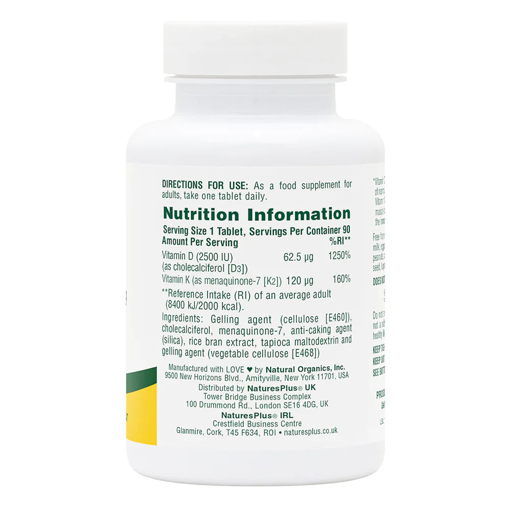 NaturesPlus Vitamins D3 & K2 90 Tablets image 2