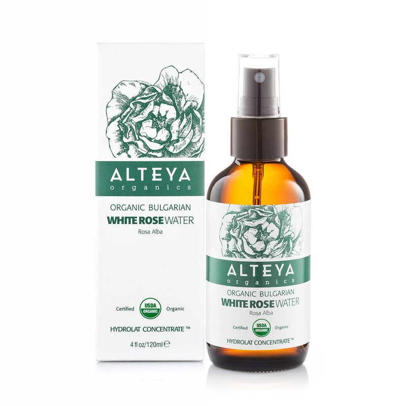 Alteya Organics Organic Bulgarian White Rose Water (Rosa Alba) 120 ml - Amber Glass Spray Bottle