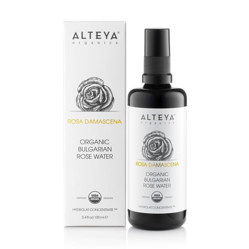 Alteya Organics Organic Bulgarian Rose Water 100 ml - Violet Glass Spray Bottle